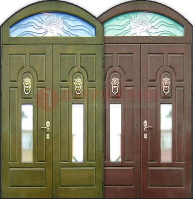 Стальная арочная дверь со стеклом ДА-17 для монолитного дома в Тихвине
