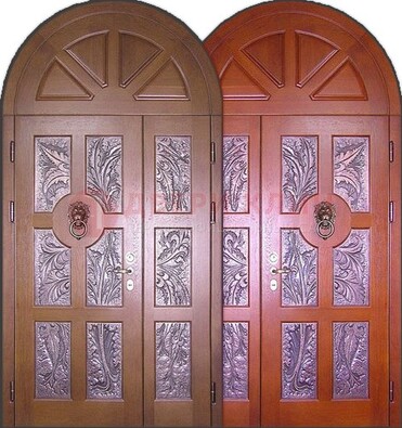 Металлическая арочная дверь со стеклом ДА-28 в коттедж в Тихвине