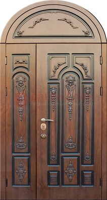 Арочная железная дверь с виноритом и узором ДА-36 в Тихвине