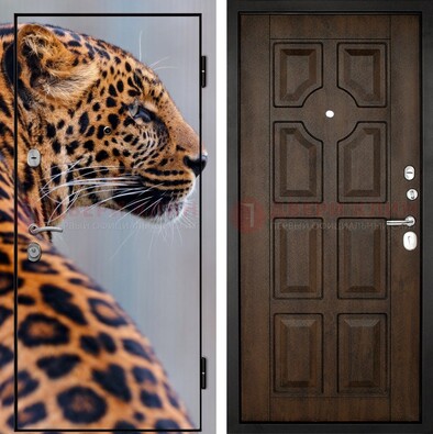 Металлическая дверь с фотопечатью леопарда ДФ-26 в Тихвине