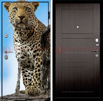 Железная дверь с рисунком гепарда снаружи ДФ-27 в Тихвине