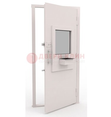Белая металлическая дверь в кассу с нитроэмалью ДКС-4 в Тихвине