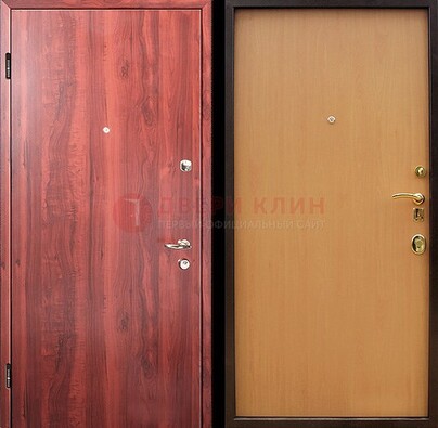 Красная железная дверь с ламинатом ДЛ-3 в Тихвине