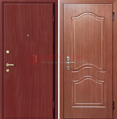 Красная металлическая дверь с ламинатом МДФ внутри ДЛ-8 в Тихвине