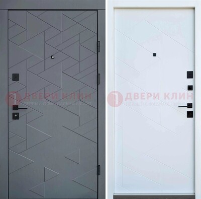 Серая металлическая дверь МДФ с узором  ДМ-224 в Тихвине