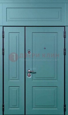 Синяя металлическая дверь с МДФ и верхней фрамугой ДМ-339 в Тихвине