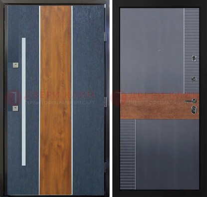 Темная металлическая дверь МДФ со вставками ДМ-411 в Тихвине