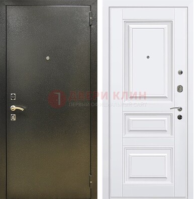 Железная темно-серая дверь с порошковым напылением и белой МДФ ДП-274 в Тихвине