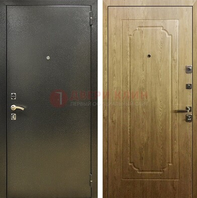 Темно-серая входная дверь с порошковым покрытием и МДФ Золотой дуб ДП-291 в Тихвине