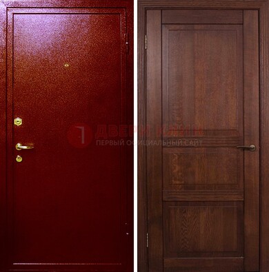 Красная железная дверь с порошковым окрасом ДП-58 в Тихвине