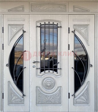 Большая парадная дверь Винорит со стеклом и ковкой ДПР-108 в Тихвине