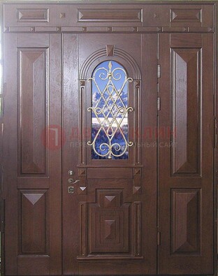 Стальная парадная дверь со стеклом и ковкой ДПР-4 для коттеджа в Тихвине