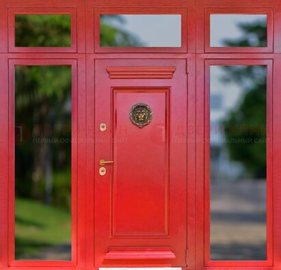 Красная парадная дверь для частного дома ДПР-88 в Тихвине