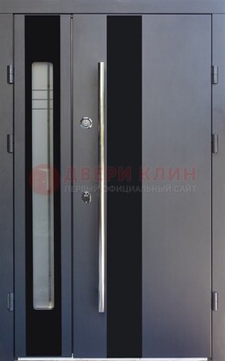 Серая стальная дверь со стеклом ДС-11 в Тихвине