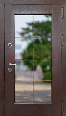 Коричневая стальная дверь со стеклом ДС-19 в Тихвине
