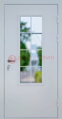 Белая железная дверь порошок со стеклом ДС-31 в Тихвине