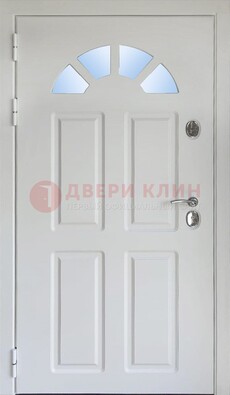 Белая стальная дверь МДФ со стеклом для дома ДС-37 в Тихвине