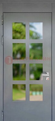 Серая металлическая дверь со стеклом ДС-78 в Тихвине