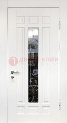 Белая стальная дверь винорит со стеклом и ковкой ДСК-191 в Тихвине