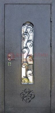 Темная стальная дверь Порошок со стеклом и ковкой ДСК-217 в Тихвине
