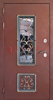 Уличная дверь Порошок со стеклом и ковкой для дома ДСК-218 в Тихвине