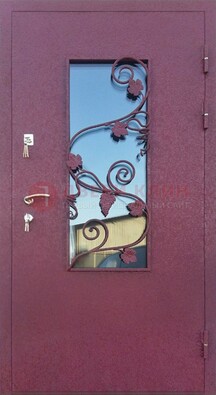 Железная дверь Порошок со стеклом и ковкой лозы ДСК-220 в Тихвине