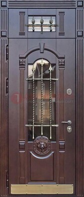 Металлическая дверь массив со стеклом и ковкой с фрамугой ДСК-249 в Тихвине
