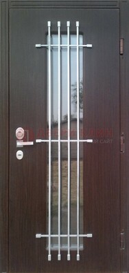 Современная стальная дверь с Виноритом стеклом и ковкой ДСК-262 в Истре