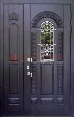 Входная дверь Винорит со стеклом и ковкой с узором ДСК-270 в Тихвине
