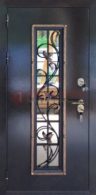 Железная дверь с порошковым напылением стеклом и ковкой ДСК-279 в Тихвине