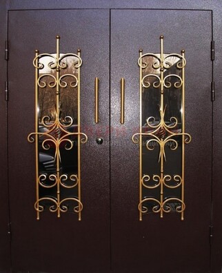 Металлическая дверь с ковкой и остеклением ДСК-49 в Тихвине