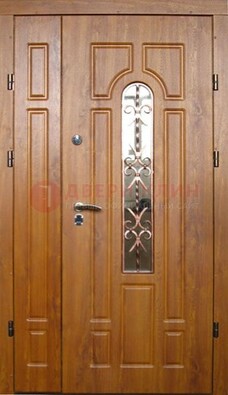 Стальная дверь со стеклом и цветной ковкой ДСК-78 для панельного дома в Тихвине