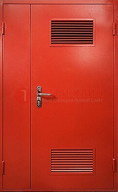 Красная железная техническая дверь с вентиляционными решетками ДТ-4 в Тихвине