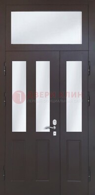 Черная тамбурная дверь со стеклянными вставками ДТМ-38 в Тихвине