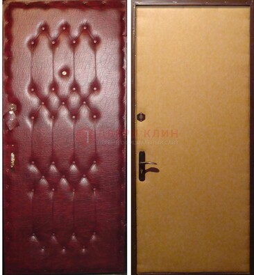 Бордовая металлическая дверь с винилискожей ДВ-1 в Тихвине