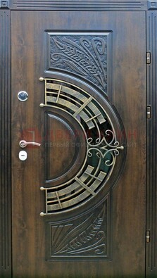 Металлическая филенчатая дверь с виноритом и стеклом ДВТ-144 в Тихвине