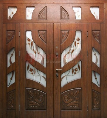 Элитная двухстворчатая дверь с витражным стеклом ДВТ-173 в Тихвине
