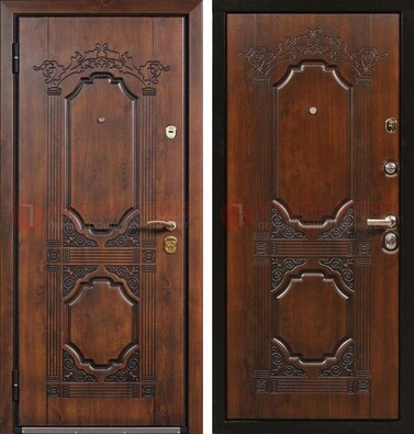 Коричневая железная дверь с виноритом и узором ДВТ-211 в Тихвине