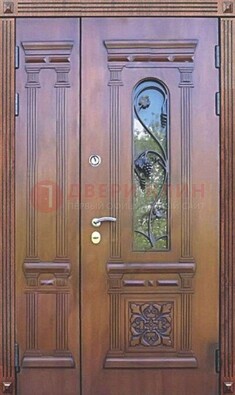 Железная коричневая филенчатая дверь с виноритом и МДФ ДВТ-85 в Тихвине