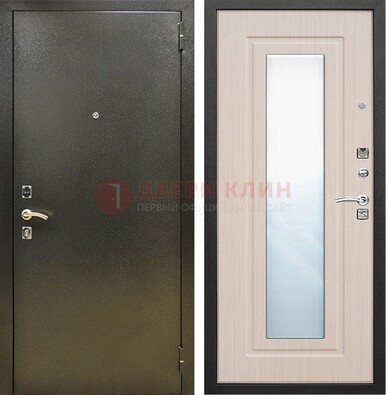 Входная темная дверь c порошковым покрытием и МДФ Белый дуб и зеркалом ДЗ-112 в Тихвине