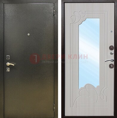 Входная темно-серая дверь c порошковым покрытием и МДФ с резьбой и зеркалом ДЗ-113 в Тихвине