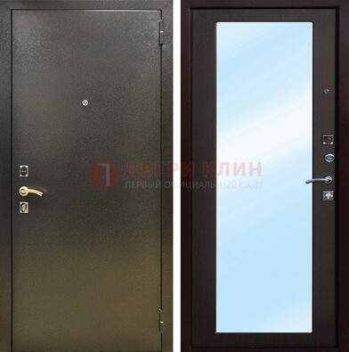 Входная темно-серая дверь c порошковым покрытием и МДФ с зеркалом ДЗ-114 в Тихвине