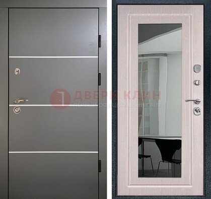 Черная металлическая дверь с зеркалом ДЗ-12 в Тихвине