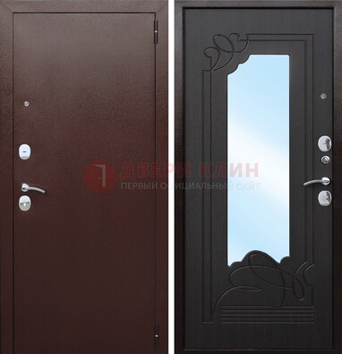 Коричневая стальная дверь с зеркалом ДЗ-18 в Тихвине