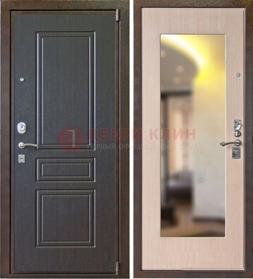 Коричневая стальная дверь с зеркалом МДФ внутри ДЗ-27 в Тихвине
