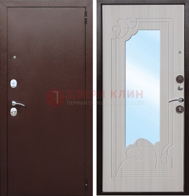 Коричневая металлическая дверь с зеркалом МДФ внутри ДЗ-33 в Тихвине
