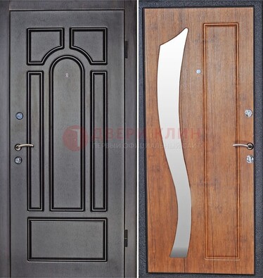 Темная железная дверь с зеркалом ДЗ-35 в Тихвине