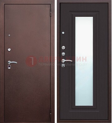 Коричневая металлическая дверь с зеркалом ДЗ-43 в Тихвине