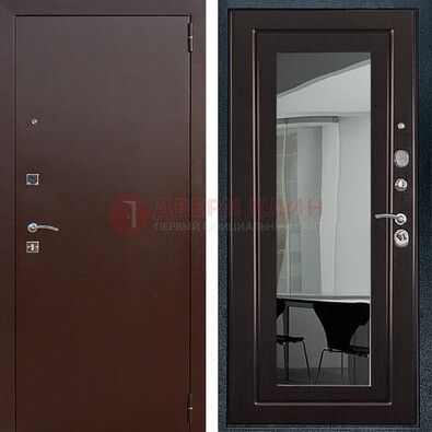 Металлическая дверь с порошковым напылением с МДФ и зеркалом ДЗ-61 в Тихвине