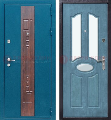 Голубая металлическая дверь МДФ с тремя зеркальными вставками ДЗ-78 в Тихвине